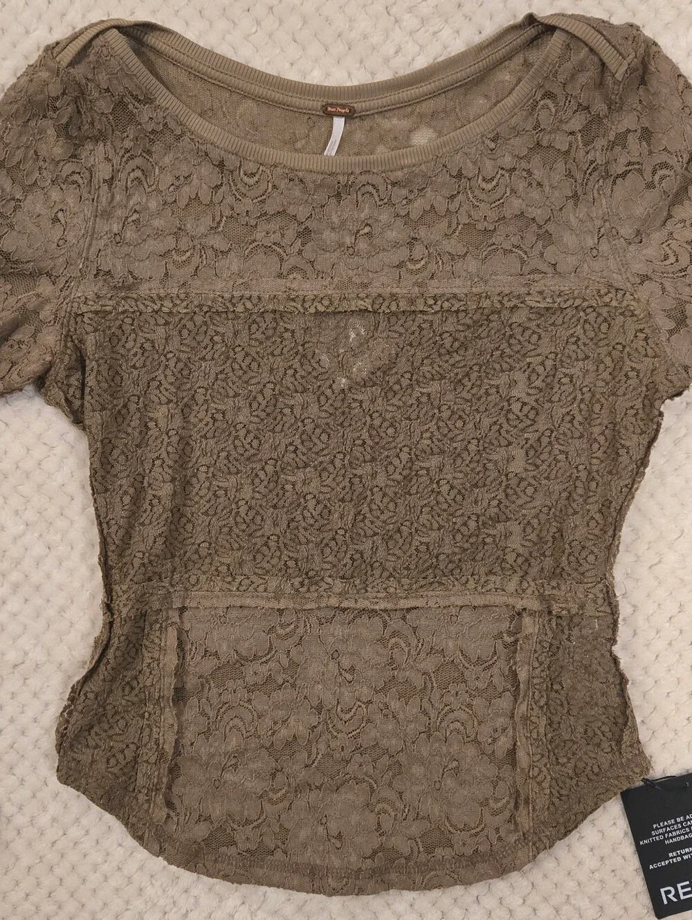 Free People Dutch Cocoa Lace Bell Sleeve Top NWT Small Boho Romantic